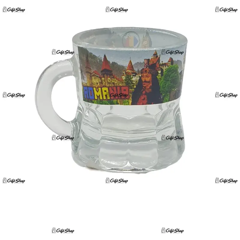 Castelul bran, vlad tepes, set 6 pahare pentru lichior/snaps realizat din sticla , model b